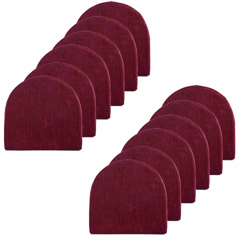 Sweet Home Collection U-Shape Molded Memory Foam Chair Pads With Ties - Wine - Set of 12