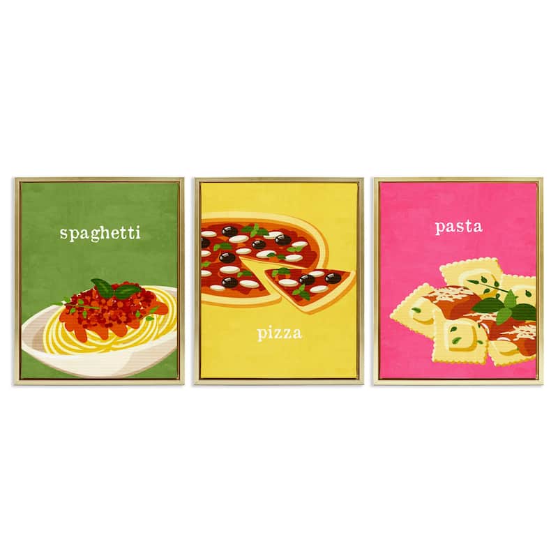 Stupell Italian Cuisine Meals Framed Floater Canvas Wall Art Design By Kim Allen (Set of 3) - 25 x 31 - Gold