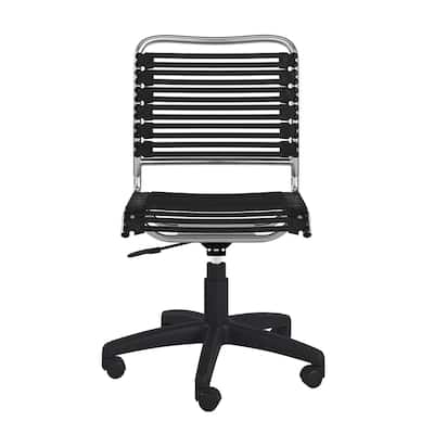 Allison Bungie Flat Low Back Office Chair in Black with Aluminum Frame Finish and Black Base
