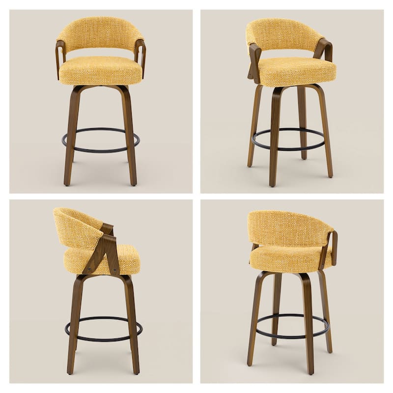 Mid-Century Upholstered Swivel Bar Stool/ Counter Stools with Curved Back - 37.5"H x 20.9"W x 19.9"D