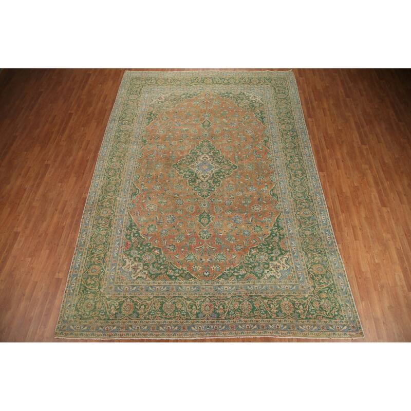 Hand Knotted Oriental 100% Wool Carpet Traditional Floral Oranges & Rust Mashad Area Rug - 13' 6'' X 9' 6''