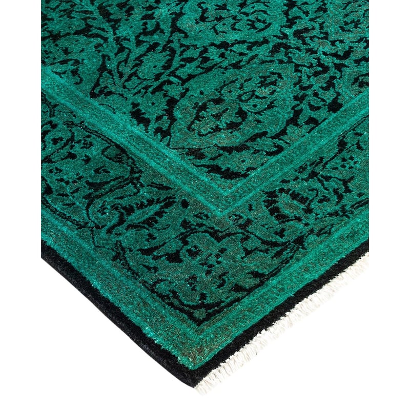 Overton Hand Knotted Wool Vintage Inspired Modern Contemporary Overdyed Green Runner Rug - 2' 7" x 19' 3"