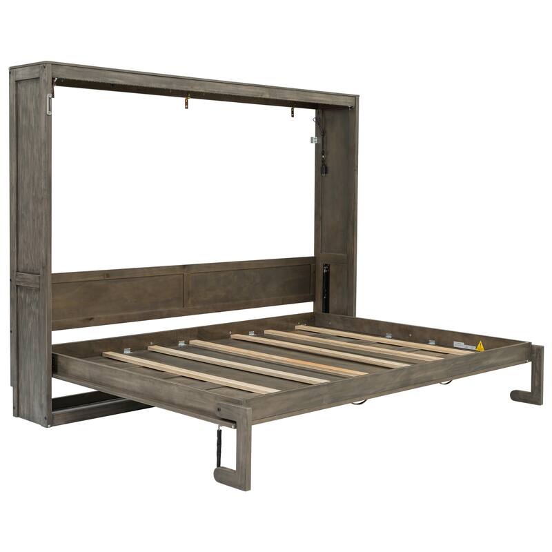 GDFStudio - Modern Wooden Murphy Bed Cabinet with LED Light and Desk