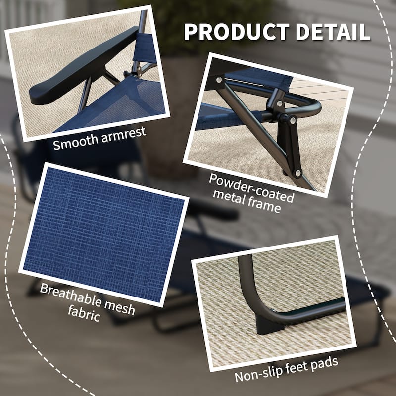 Adjustable Outdoor Lounge Chair Foldable Poolside Patio with Mesh Fabric and Metal Frame - 28.3" W x 76.4" D x 12.2" H