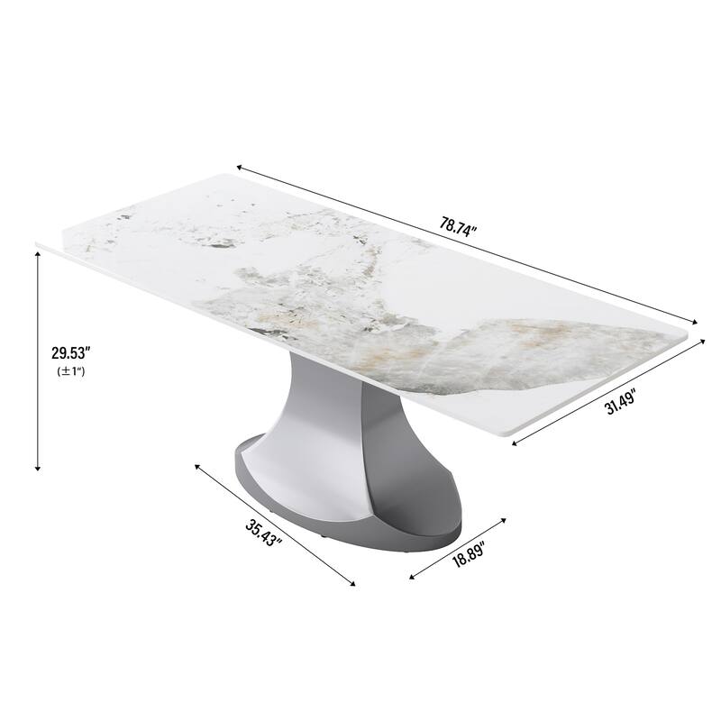 Rectangular Dining Table, Faux Marble Kitchen Dining Table with Grey Pedestal.