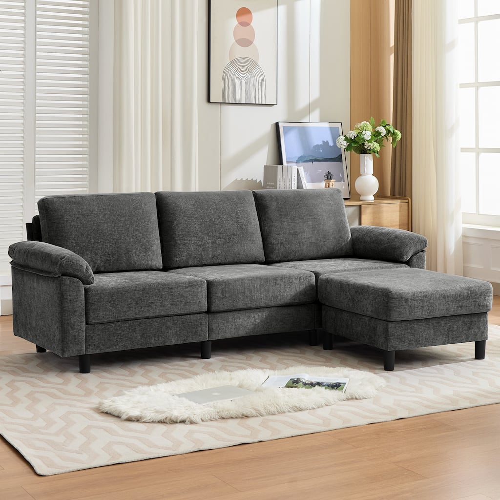 Reversible L-Shaped Chenille 3-Seat Modular Sectional Sofa