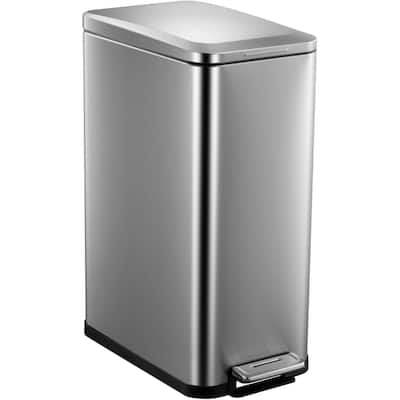13 Gallon Kitchen Trash Can, Stainless Steel with Soft-Close Lid & Removable Bucket