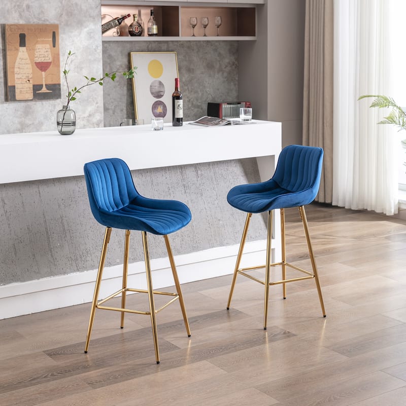 Set of 2 Simple 26 Inch Velvet Counter Bar Stool with Chrome Footrest