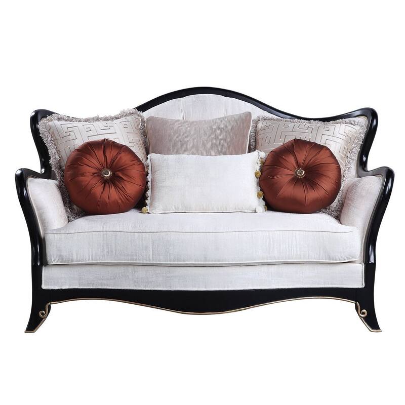 HomeRoots 66" Beige And Black Cotton Blend Loveseat and Toss Pillows