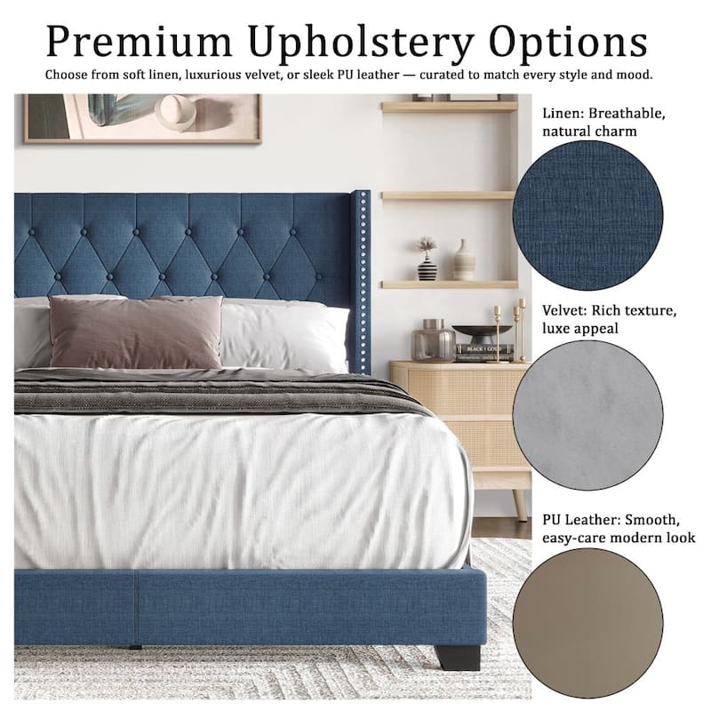 CraftPorch Glam Button Tufted Wingback Upholstered Bed