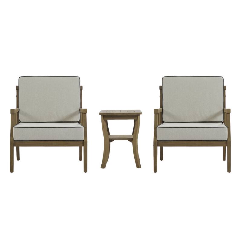 Wood Patio Bistro Set with Water-Resistant Cushions(Set of 3)