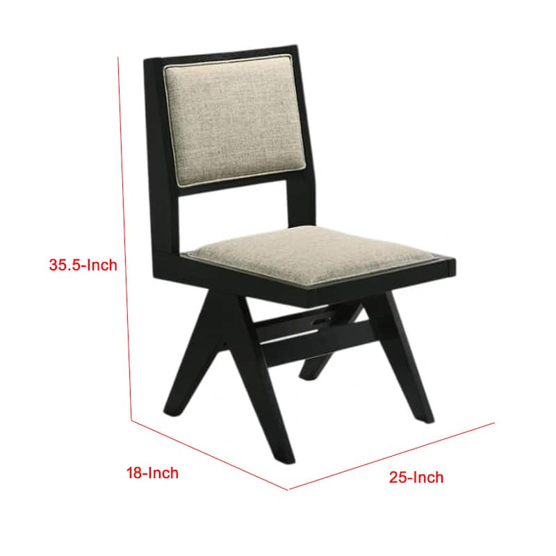 Toty Side Dining Chair Set of 2, Inverted Angled Legs, Black Wood, Gray Fabric
