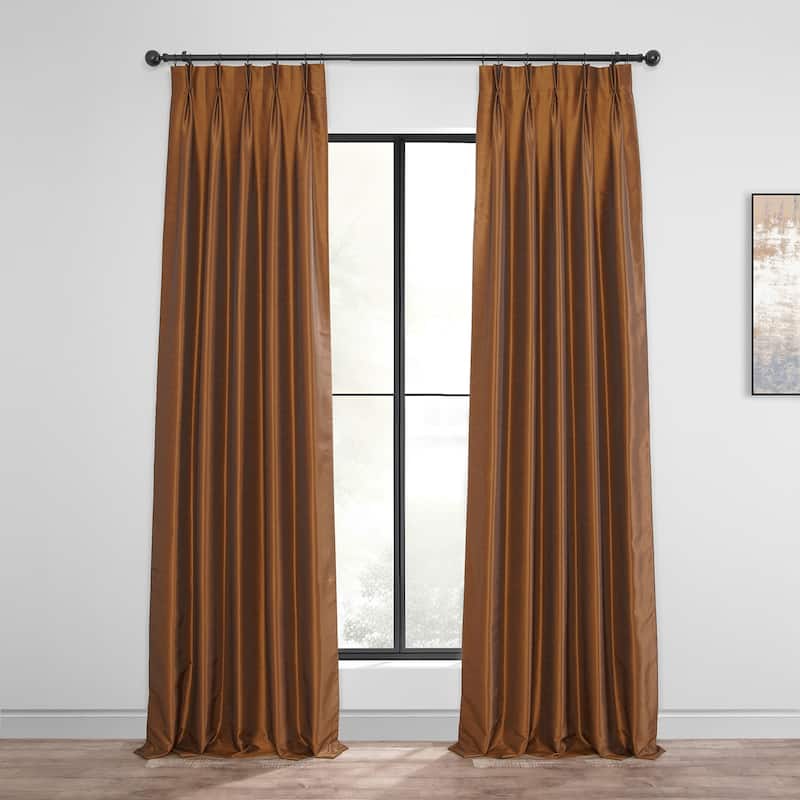 Exclusive Fabrics Solid Vintage Textured Faux Dupioni Silk Pleated Blackout Curtain (1 Panel) - 25 x 84 - Copper Kettle