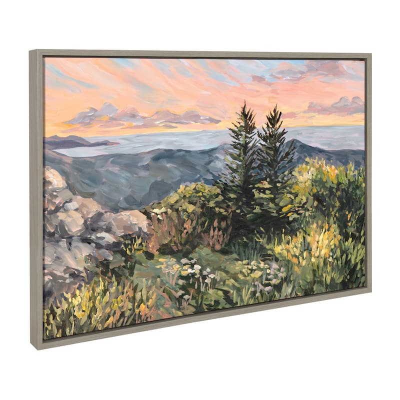 Kate and Laurel Sylvie Maine Sunrise Framed Canvas by Emily Kenney - 23x33 - Grey