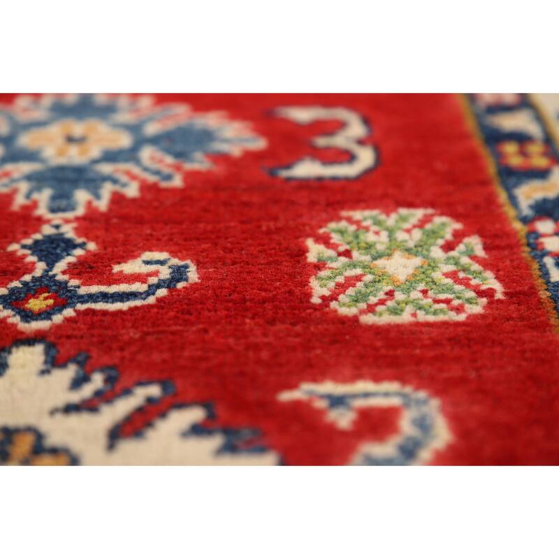 Red Geometric Kazak Foyer Rug Handmade Wool Carpet - 2'0" x 3'0"