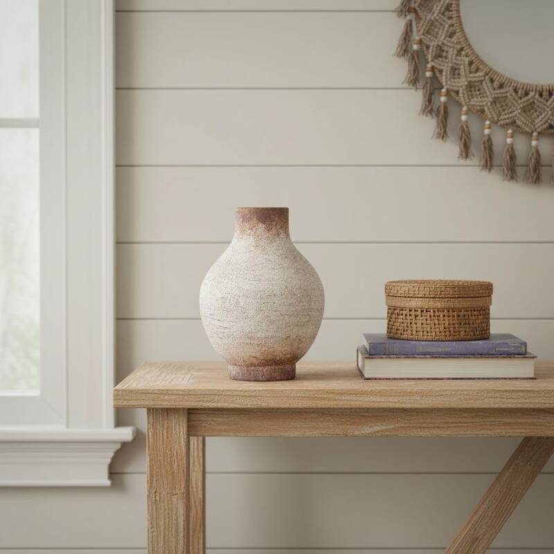 8" Ivory And Brown Round Ceramic Table Vase - 11.80 - Brown/Ivory - 11.80
