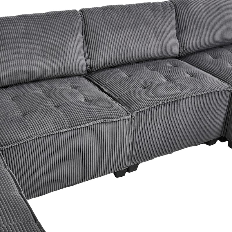 Ergonomic Lounge Modular Couch Corduroy Sectional Sofa with Deep Seat Ottoman Chaise and High-Rebound Thick Cushions