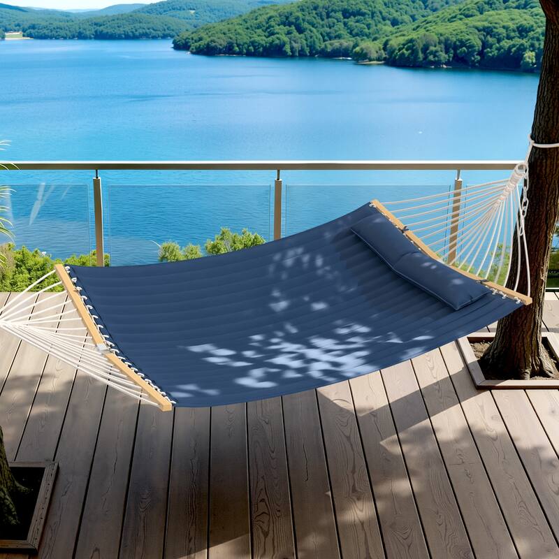 EROMMY Modern Portable Hammock, Hand-Woven Ropes, Anti-Tipping Design for Backyards, Beaches & Campsites - Without Stand - Navy Blue