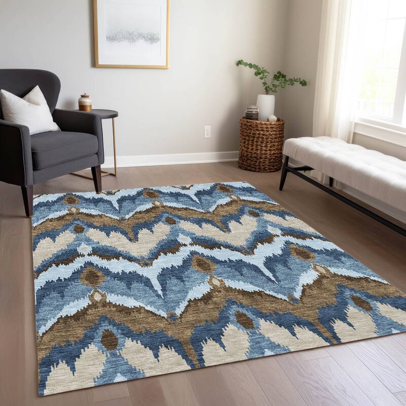Machine Washable Indoor/ Outdoor Chantille Boho Ikat Rug