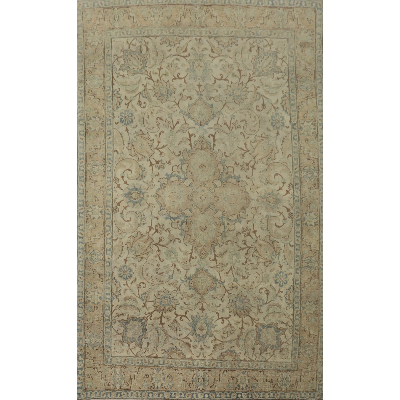 Hand Knotted Oriental 100% Wool Carpet Traditional Floral Beige & Ivories Tabriz Area Rug - 10' 8'' X 7' 5''
