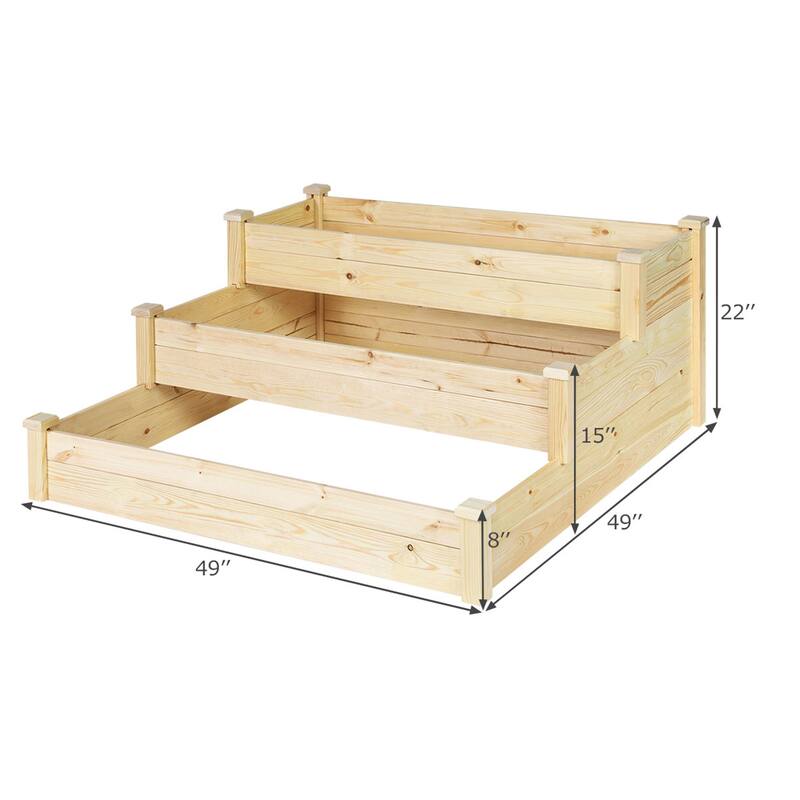 3-Tier Wooden Raised Bed Garden Planting Box Growing Flower Vegetables