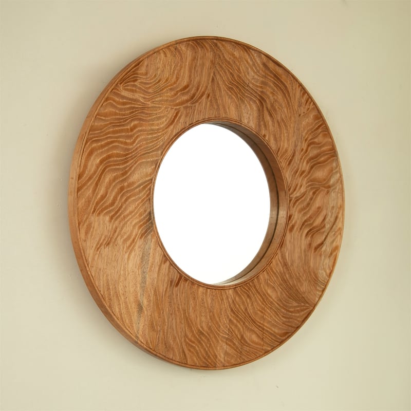 24" Ring Design Wall Mirror, Vintage Solid Rosewood Frame