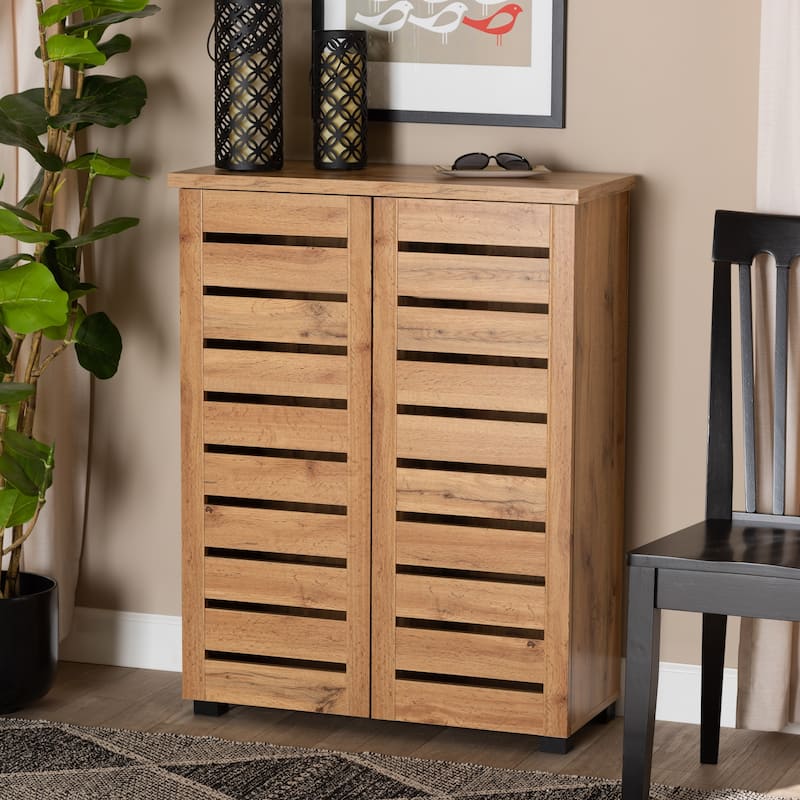 Adalwin Modern Oak Brown Finished Wood 2-Door Shoe Cabinet