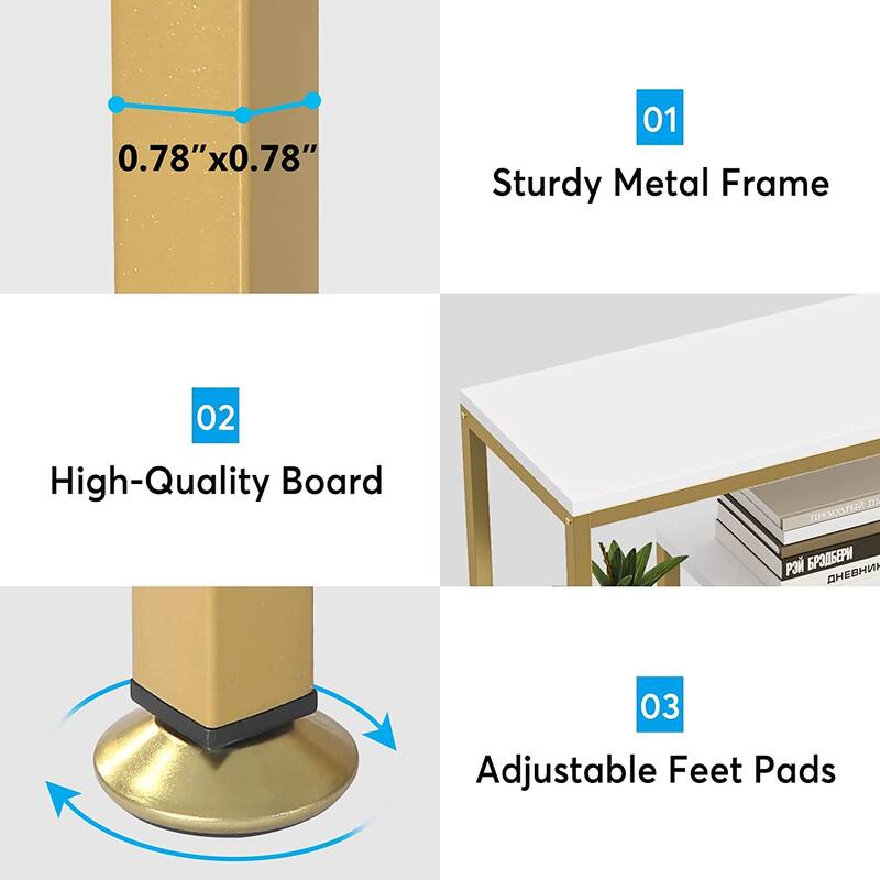 71 Inch Tall Bookshelf, Freestanding Geometric Bookcase, White and Gold