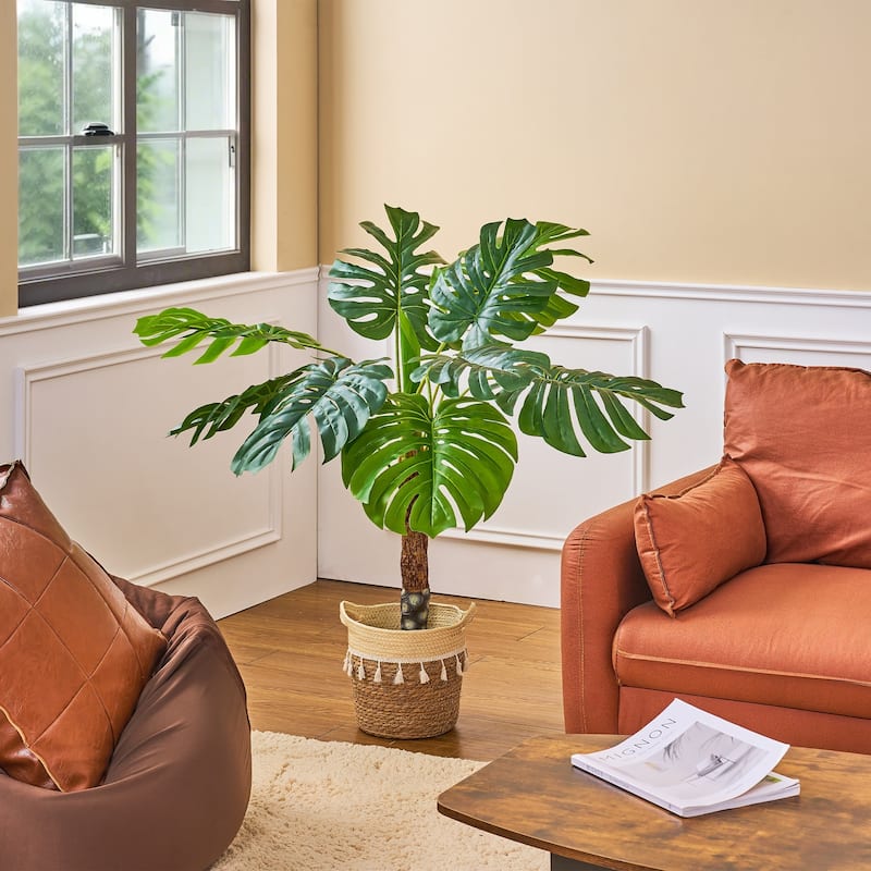 47.2 Inch Artificial Tree with Natural Wood Trunk, Faux Plant Indoor and Outdoor House Plant