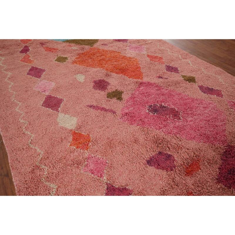 Pink Plush Moroccan Oriental Area Rug Handmade Wool Carpet - 5'11" x 10'0"