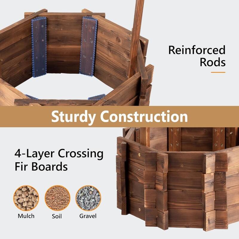 Wooden Wishing Well Outdoor Planters,Rustic Flower Pot Home Decor for Outside Patio Garden