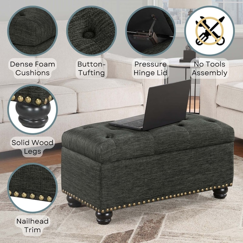 Storage Ottoman - Elegant Upholstered Design with Hidden Storage Compartment for Bedroom or Living Room