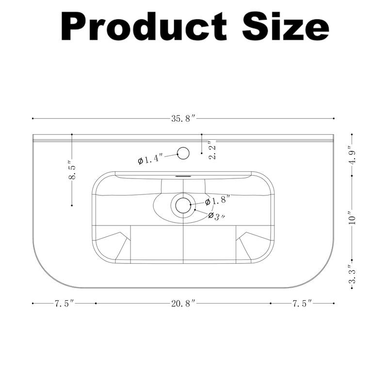 GDF Studio - Verona Floating Bathroom Vanity with Curved Edge Storage & Ceramic Basin without Faucet