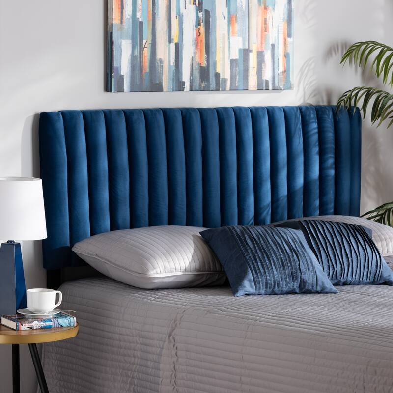 Emile Modern &Contemporary Velvet Upholstered Wood Headboard-Navy Blue