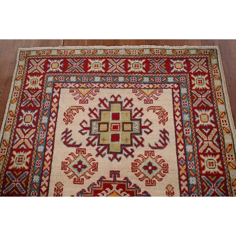 Kazak Oriental Accent Rug Handmade Beige Wool Carpet - 3'4" x 5'1"