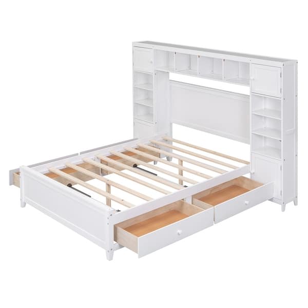 slide 2 of 33, Full Size Wooden Storage Bed with All-in-One Cabinet and Shelf White - Full