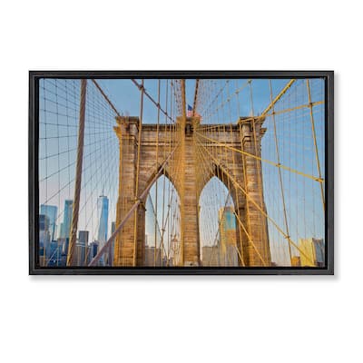 Stupell Industrial Bridge with American Flag Framed Floater Canvas Wall Art Design By Seven Trees Design