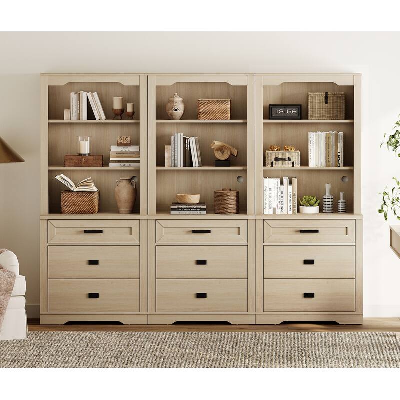 3 Tier Bookcase with Drawer,73.3" Tall Floor Standing Bookshelf