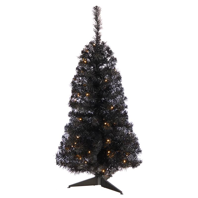 Pre-Lit Black Medium Artificial Christmas Tree - 3’ - Clear LED Lights - 3 Foot