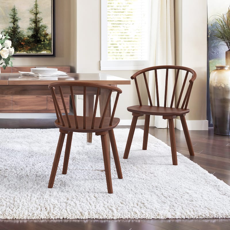 Set of 2/4/6 Wooden Dining Chairs with Spindle Backrest for Kitchen Island - Brown - Set of 2