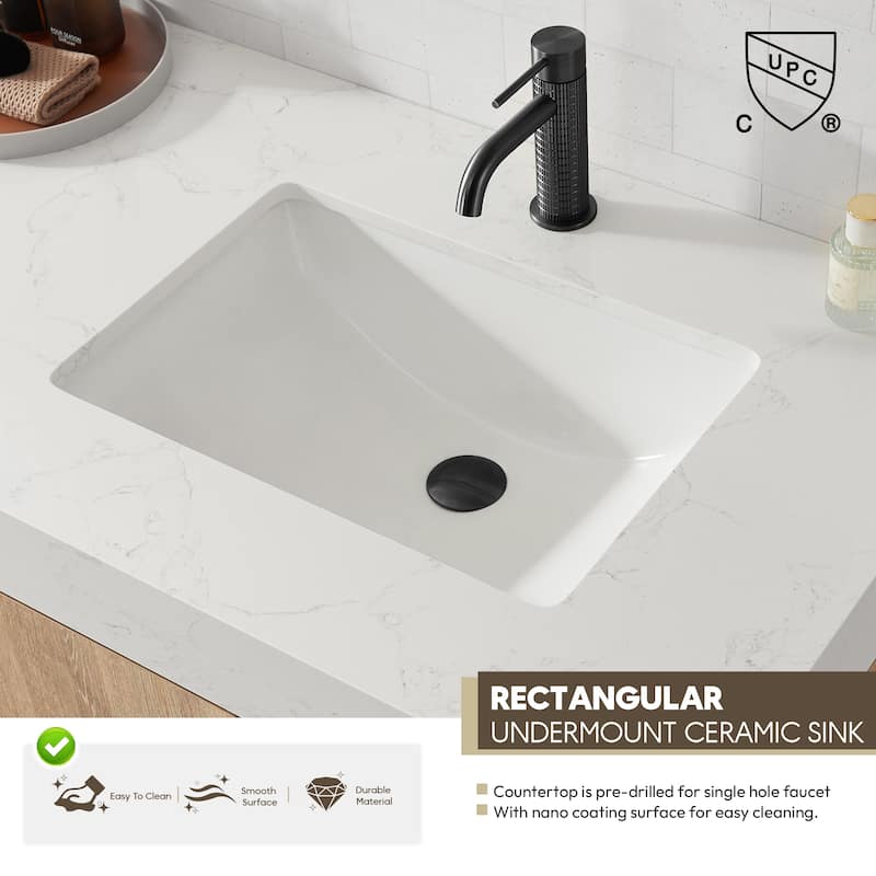 Alistair Single Bath Vanity with White Grain Stone Top without Mirror
