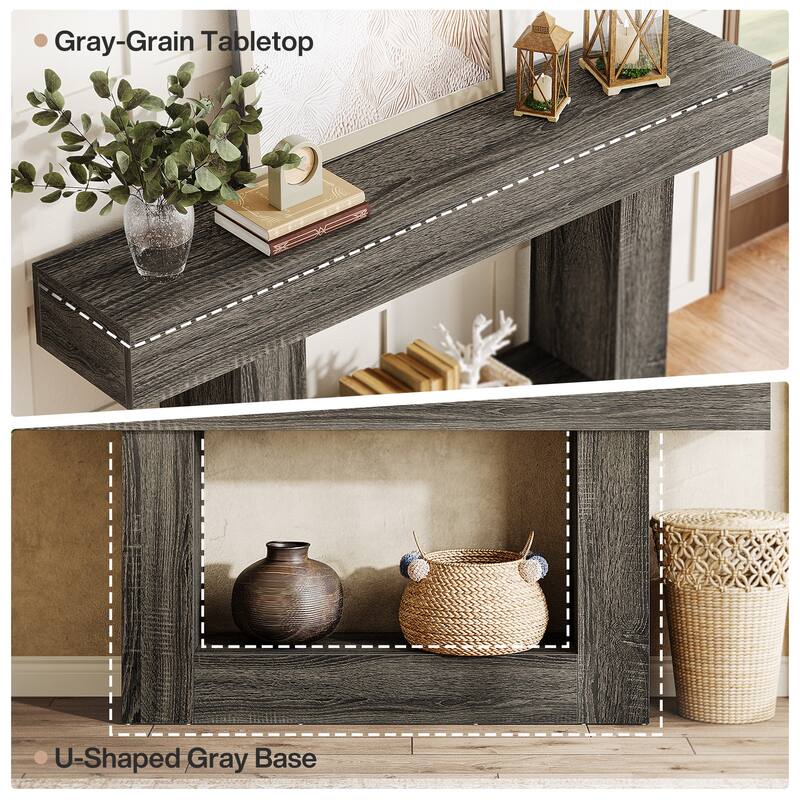 Farmhouse 2 Tiers Console Table Entryway Table with U-Shaped Base