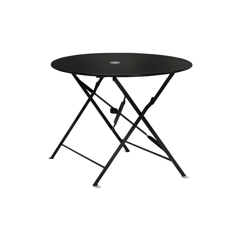 36" Black Rounded Aluminum Folding Outdoor Dining Table with Umbrella Hole