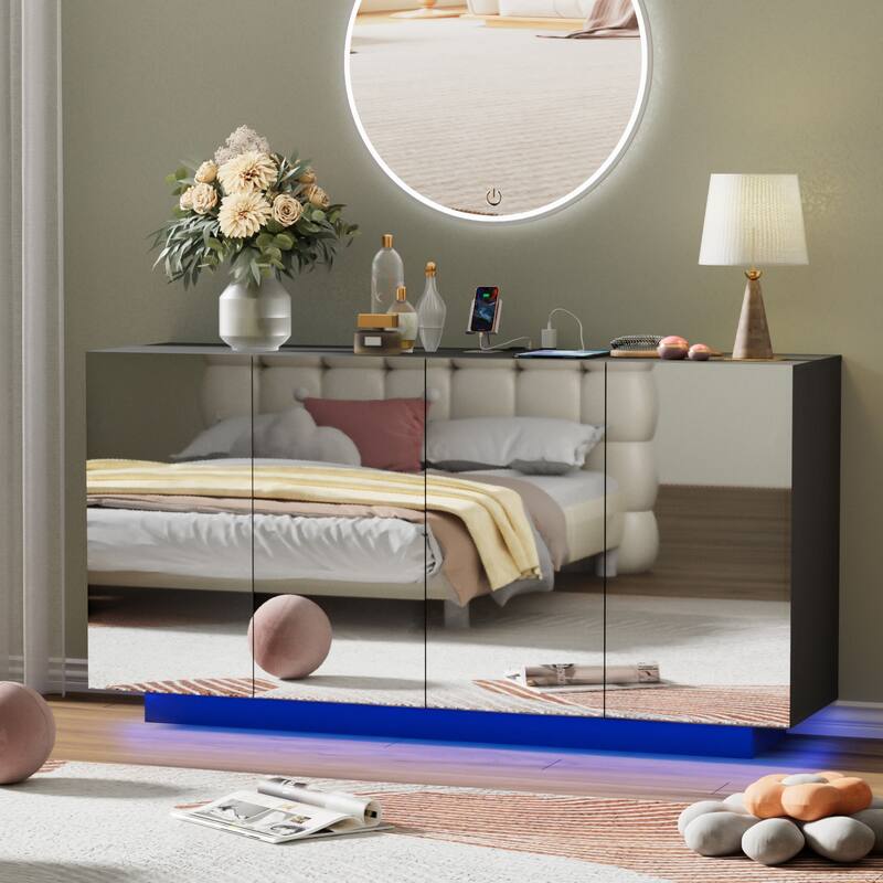 LED Illuminated Mirror 4 Doors Cabinet Modern Smart Storage Cabinet