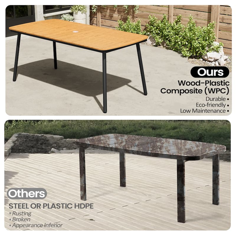 Outdoor Patio Dining Table Rectangular Aluminum Outdoor Table for 6/8/10 Person