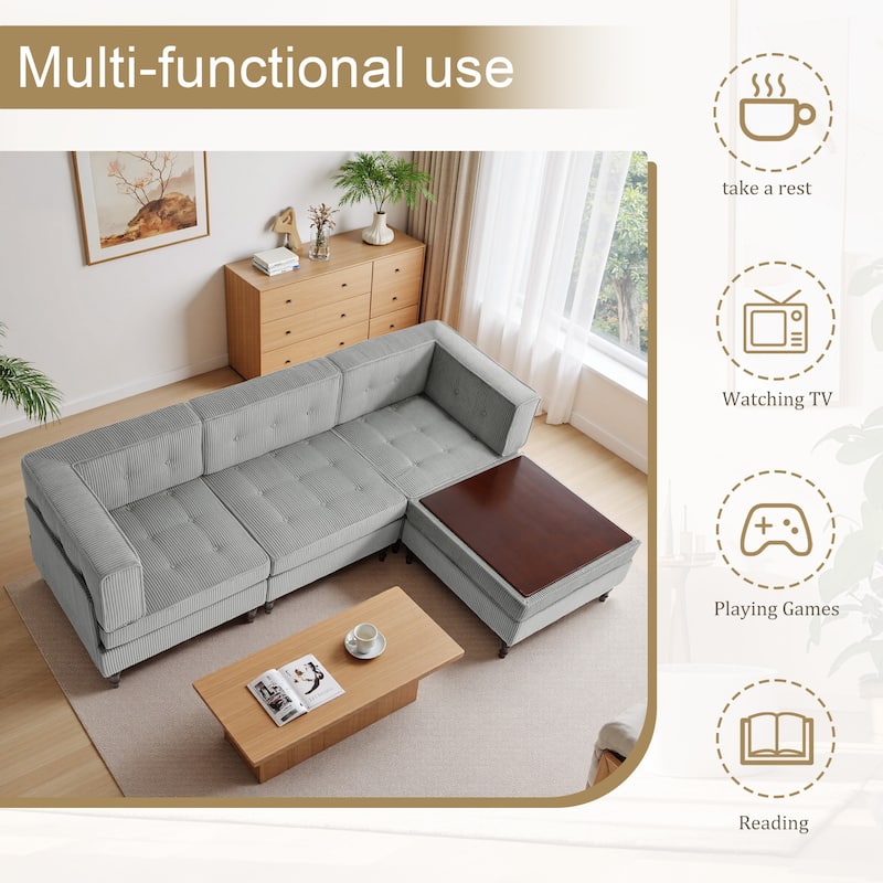 Oversized Sofa Corduroy Tufted Modular Sectional Set