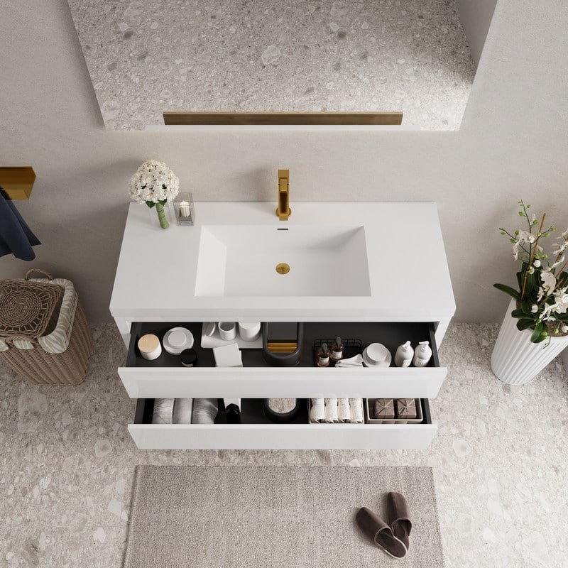 Abruzzo 48" Wall-Mount Bathroom Vanity with Stone Resin Top and Dual Soft-Close Drawers