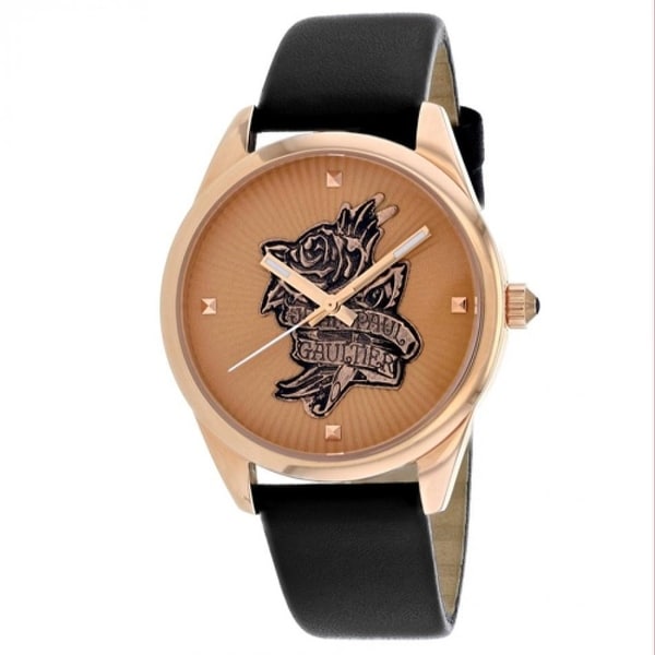 Jean Paul Gaultier Women's 8502411 'Navy Tatoo' Black Leather Watch - Rose-Tone. Opens flyout.