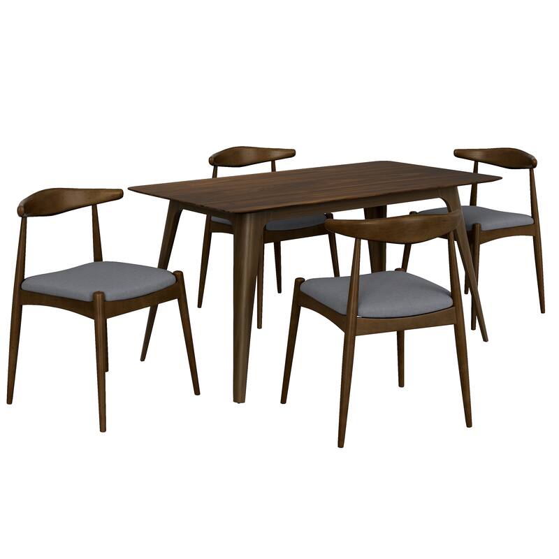 5-Piece Dining Set 1 Table 4 Chairs,Rubberwood Frame,Faux Wood Tabletop, Retro- Elegant for Kitchen & Family Dining