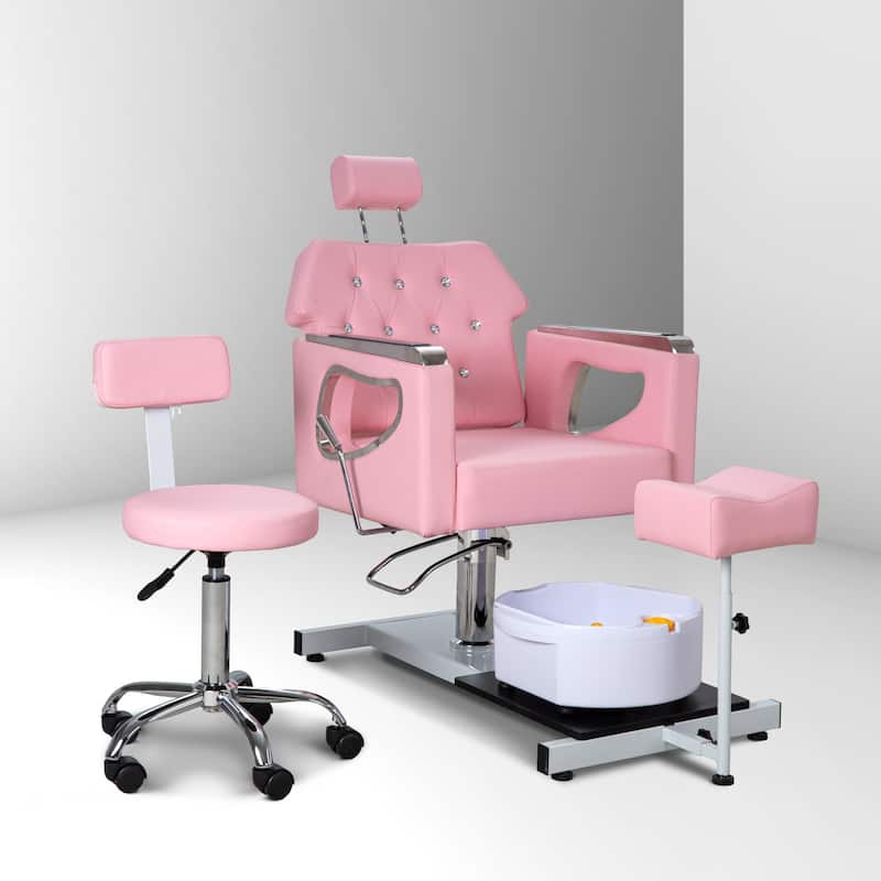 Pedicure Chair with Foot Spa Stool with Adjustable Pedicure Stand